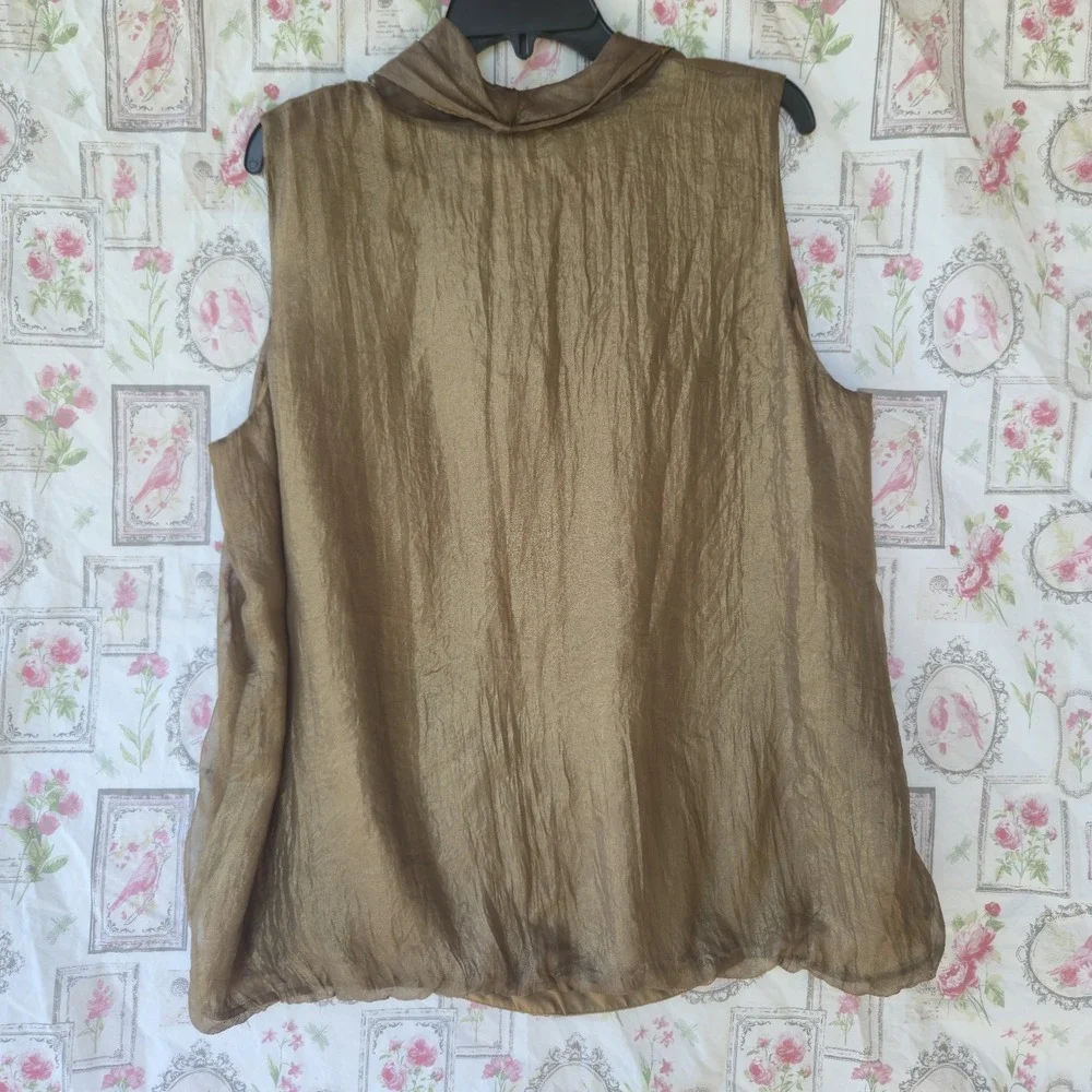 Michael Kors Brown Cowl Neck Sleeveless Blouse 2XL Metallic Sheen Lined Top Luxe